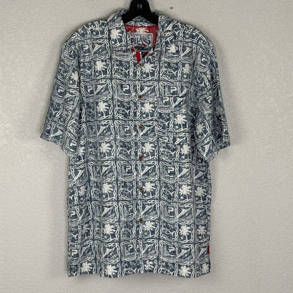 Pelagic Mens Button Up Shirt Fishing Palm Trees Marlin Short Sleeve Size M